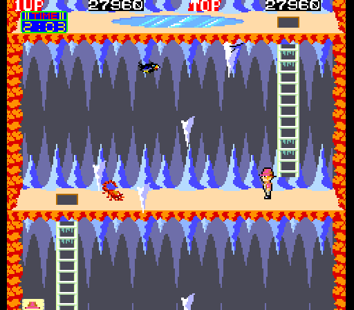 Pitfall II: Lost Caverns Arcade Screenshot: Creatures and falling stalactites get in the way here.