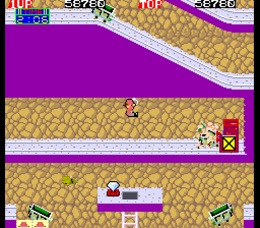 Pitfall II: Lost Caverns Arcade Screenshot: Jump and catch the hook before the cart crashes!