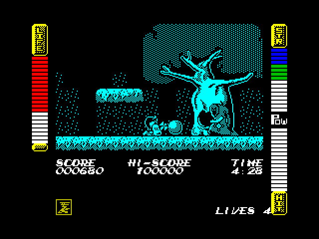 Athena ZX Spectrum Screenshot: Attacking various creatures!
