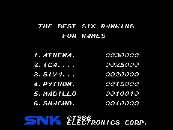 Athena Arcade Screenshot: High scores.
