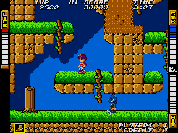 Athena Arcade Screenshot: You can climb up and down ropes here.