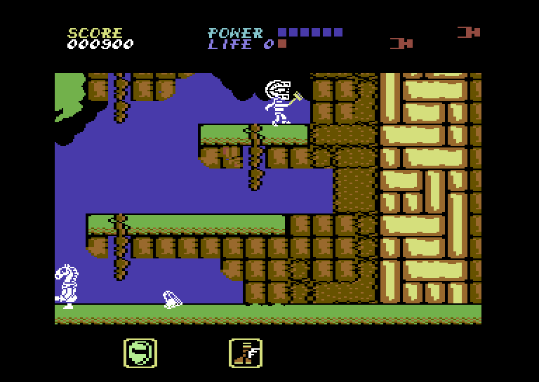Athena Commodore 64 Screenshot: I can't go further this way, so I need to head up...