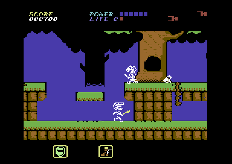Athena Commodore 64 Screenshot: Now I have a helmet, that will help...