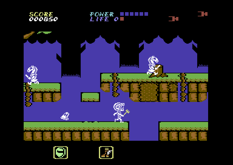 Athena Commodore 64 Screenshot: I can climb the rope, or fall down this hole...