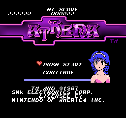 Athena NES / Famicom Screenshot: Title screen (U.S. version).