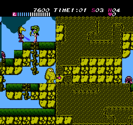 Athena NES / Famicom Screenshot: Descending down the platforms...