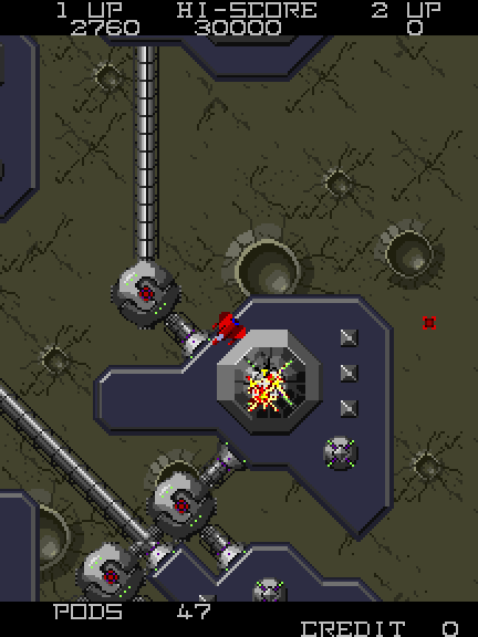 Vanguard II Arcade Screenshot: Destroying a target...