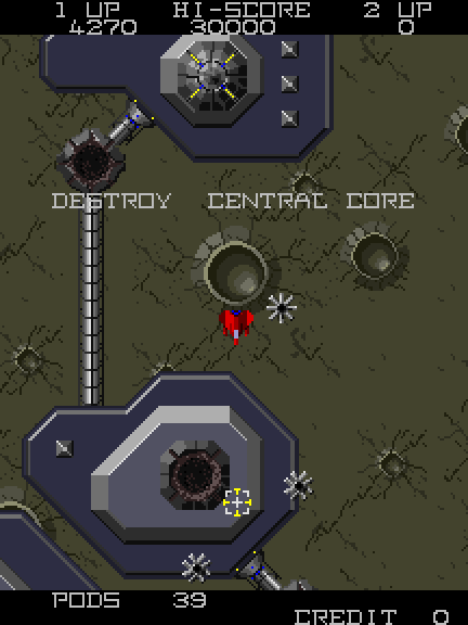 Vanguard II Arcade Screenshot: Pods destroyed, now attack the central core!