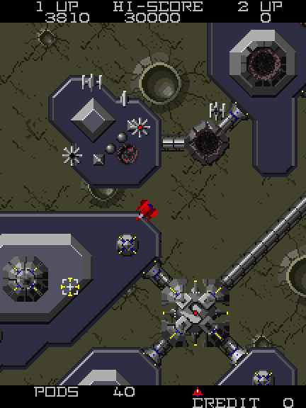 Vanguard II Arcade Screenshot: Bombing targets is tough when under attack...
