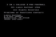 3 in 1 College & Pro Football for Atari 8-bit - Title screen.