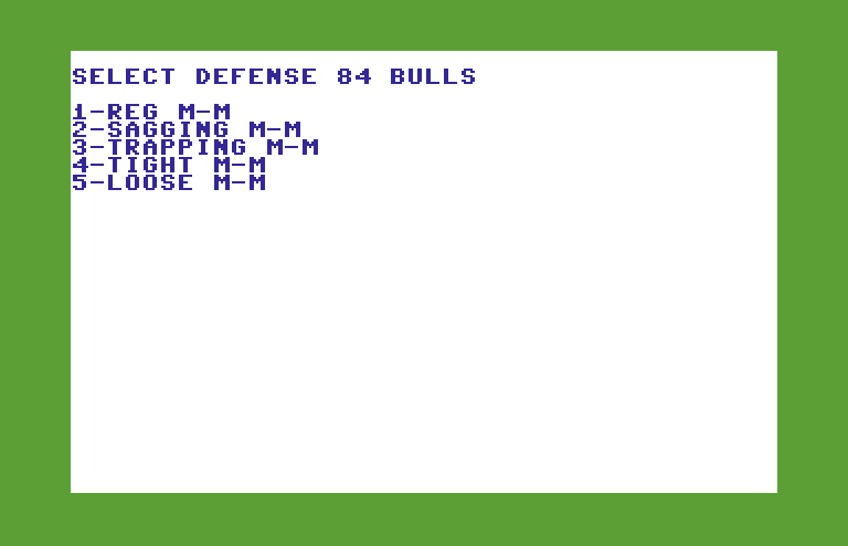 Basketball: The Pro Game Commodore 64 Screenshot: Select defense.