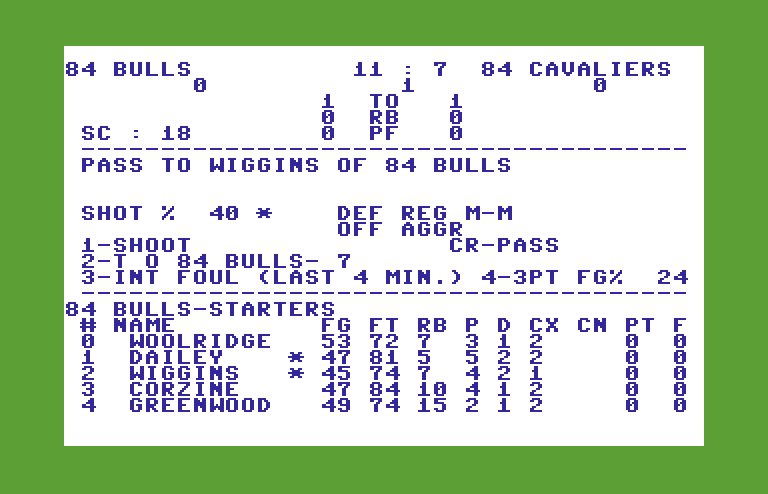 Basketball: The Pro Game Commodore 64 Screenshot: Another pass...