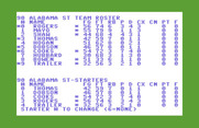 Courtside College Basketball for Commodore 64 - Team roster.