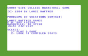 Courtside College Basketball for Commodore 64 - Title screen.