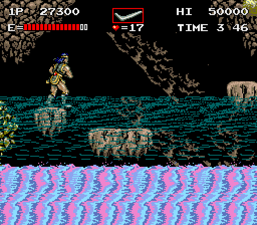 Haunted Castle Arcade Screenshot: Jump on the moving platforms here...