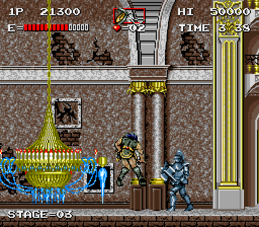Haunted Castle Arcade Screenshot: A knight and a falling chandelier cause me some problems...