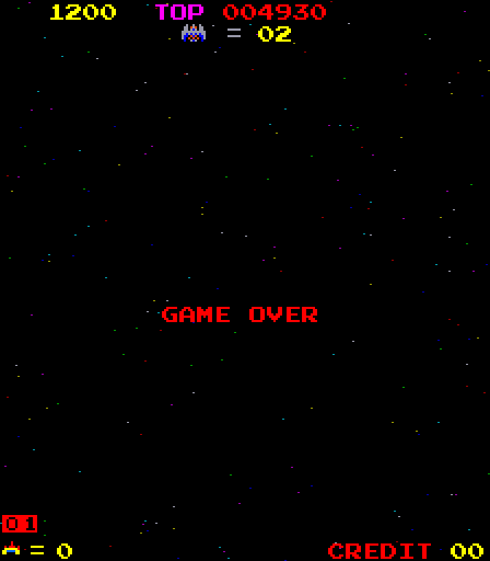 Space Firebird Arcade Screenshot: Game over.