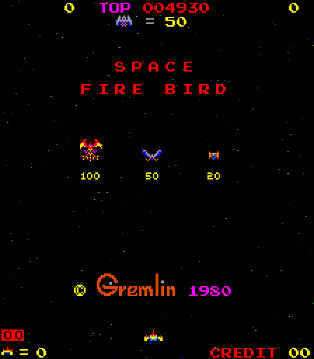 Space Firebird Arcade Screenshot: Title screen (U.S. version).