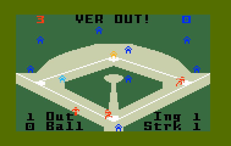 World Championship Baseball Intellivision Screenshot: Yer out!