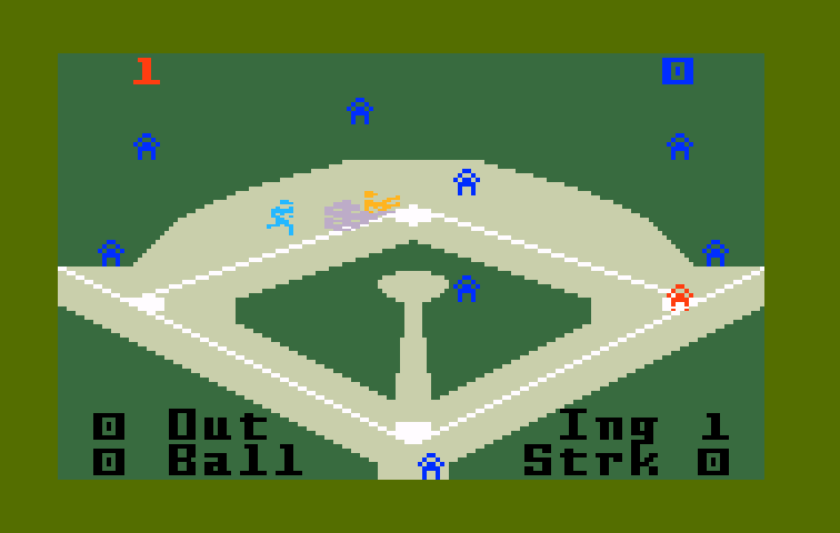 World Championship Baseball Intellivision Screenshot: The computer player tried to steal 3rd, but I almost got him...