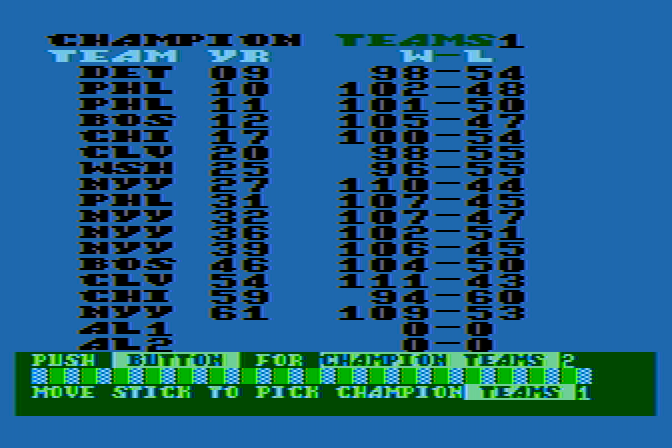 Monday Morning Manager Atari 8-bit Screenshot: Champion teams.