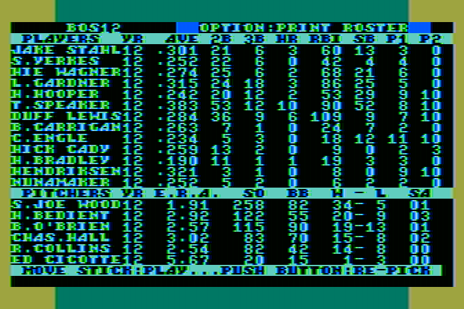 Monday Morning Manager Atari 8-bit Screenshot: Play with this lineup, or re-pick?