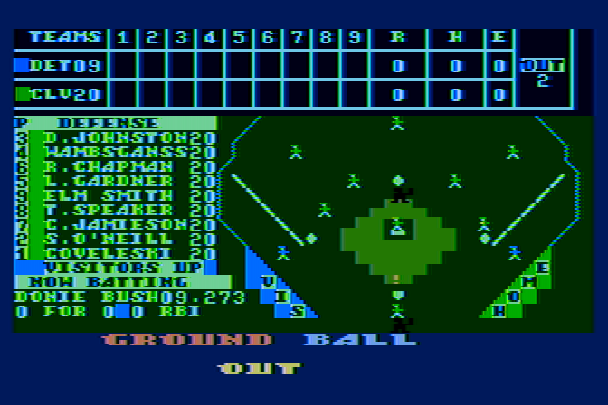 Monday Morning Manager Atari 8-bit Screenshot: Ground ball...out!