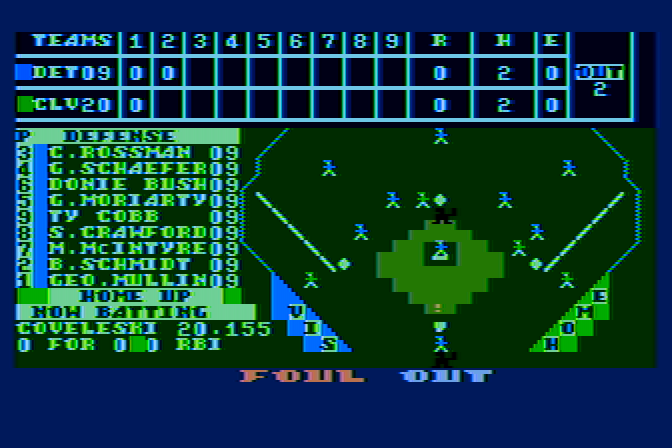 Monday Morning Manager Atari 8-bit Screenshot: Foul  ball...out!
