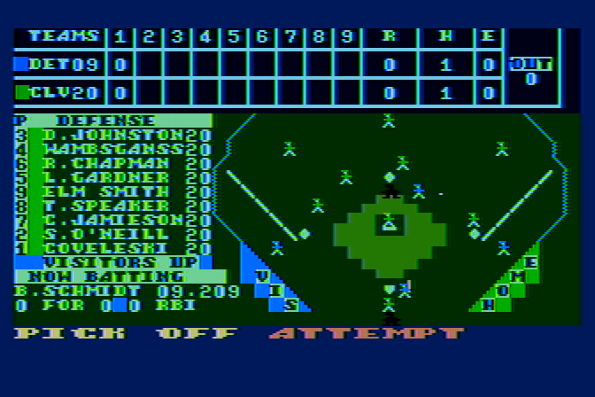 Monday Morning Manager Atari 8-bit Screenshot: A pick off attempt...