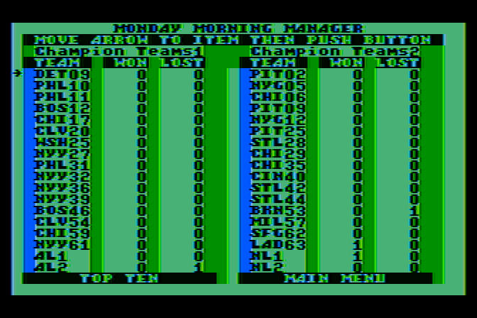 Monday Morning Manager Atari 8-bit Screenshot: Season stats.