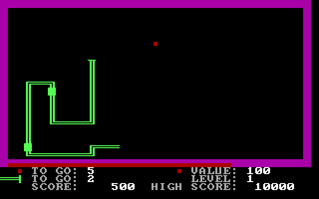 PacWorm IBM PC/Compatibles Screenshot: PacWorm grows longer after eating food.