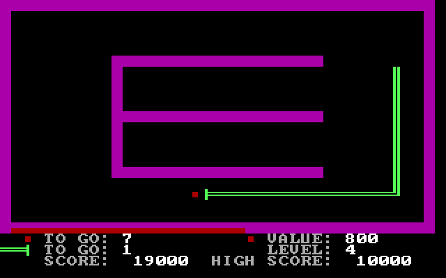 PacWorm IBM PC/Compatibles Screenshot: About to eat some food...