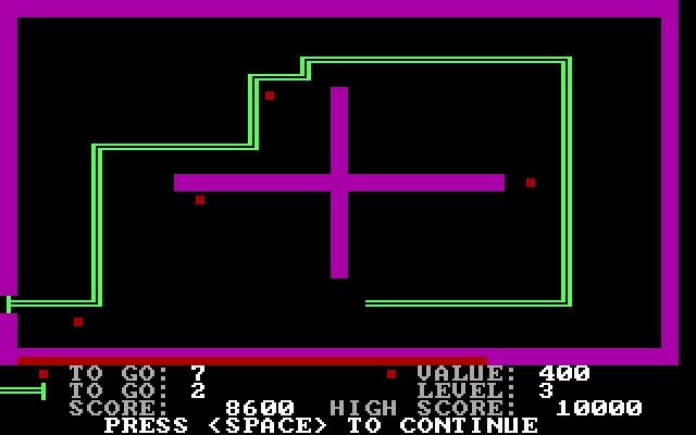 PacWorm IBM PC/Compatibles Screenshot: When the timer runs out multiple food appears at once.
