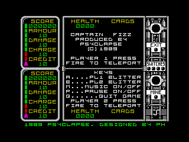 Captain Fizz Meets the Blaster-Trons ZX Spectrum Screenshot: Controls overview.