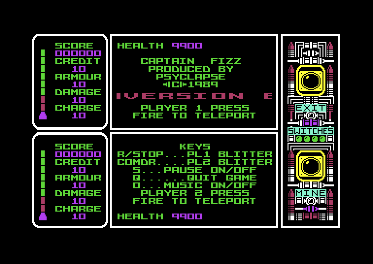 Captain Fizz Meets the Blaster-Trons Commodore 64 Screenshot: Press fire to teleport and begin the game!