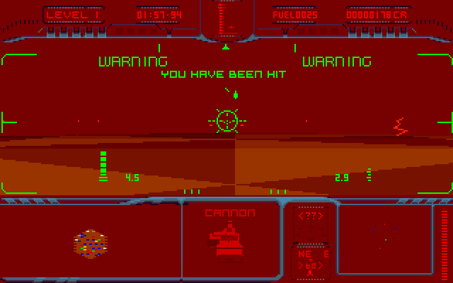 Matrix Marauders Amiga Screenshot: Warning, you have been hit!