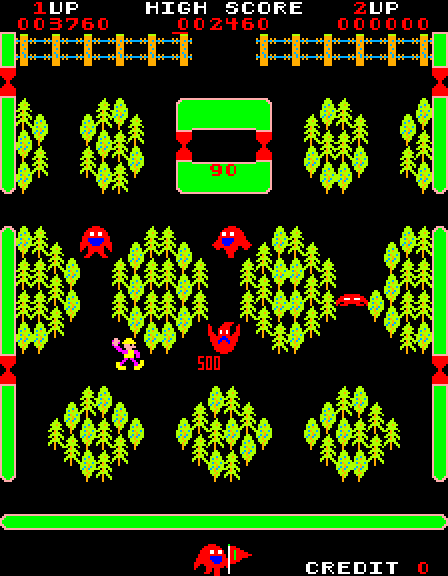 Naughty Boy Arcade Screenshot: I have temporary invincibility after hitting a "?" icon.