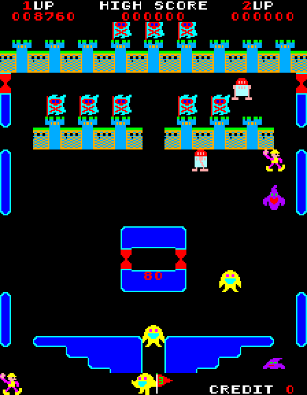 Naughty Boy Arcade Screenshot: Knock down all of these flags to complete the level.