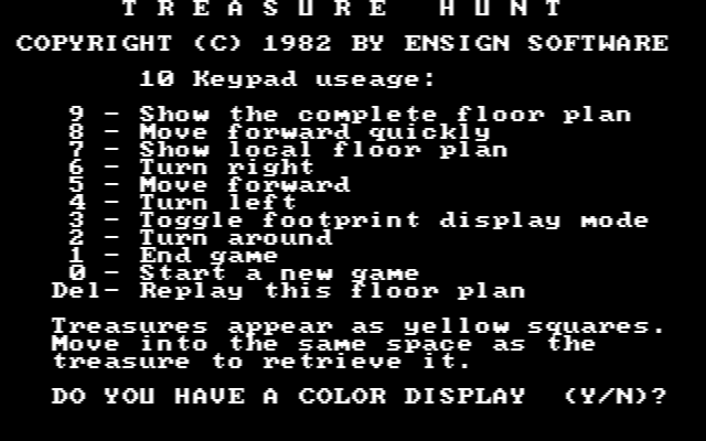 Treasure Hunt IBM PC/Compatibles Screenshot: Game instructions.