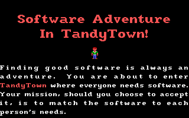 FUNdamentals, The IBM PC/Compatibles Screenshot: Introducing Software Adventure in TandyTown.