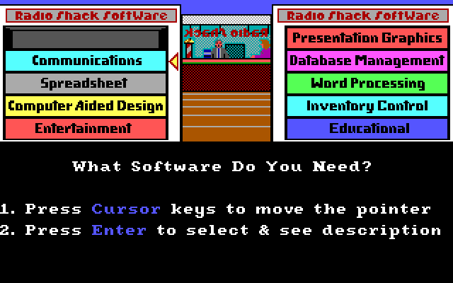FUNdamentals, The IBM PC/Compatibles Screenshot: Pick up a software product at the Radio Shack.