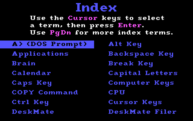 FUNdamentals, The IBM PC/Compatibles Screenshot: The index.