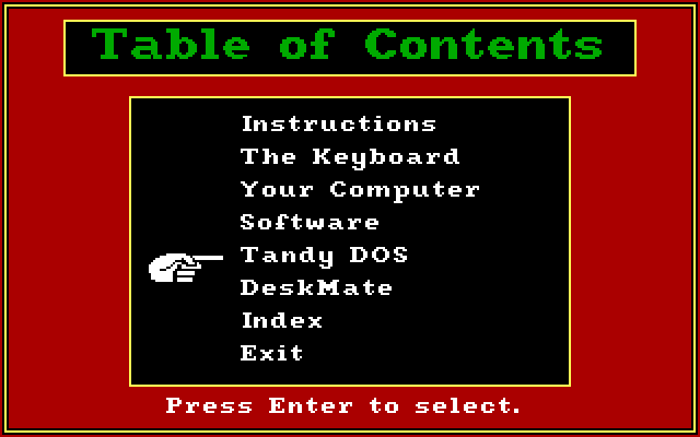 FUNdamentals, The IBM PC/Compatibles Screenshot: Program menu.