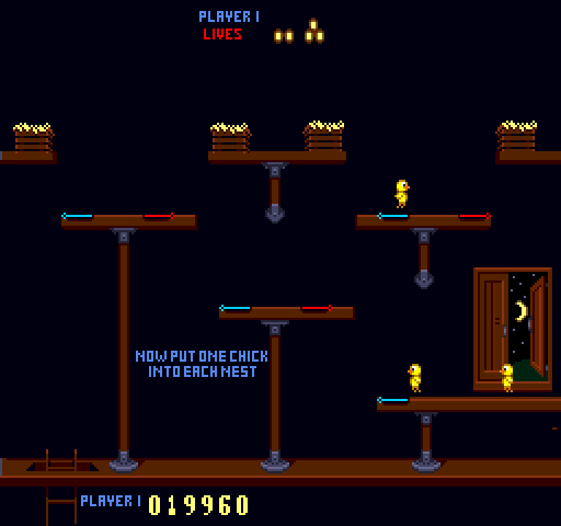 Chicken Shift Arcade Screenshot: Guide one chick into each nest.