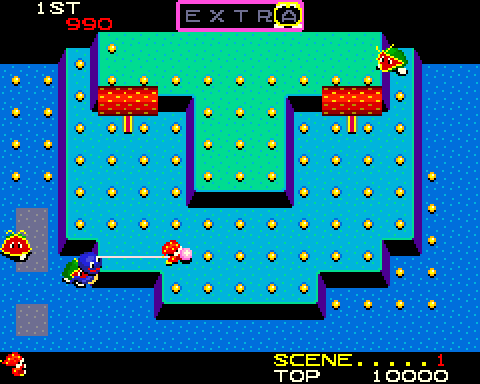 Do! Run Run Arcade Screenshot: Collecting dots and runnign from monsters...