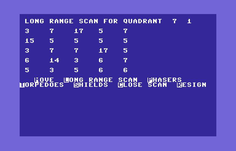 Games III Commodore 64 Screenshot: Star Trek: long range scan.
