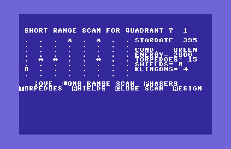 Games III Commodore 64 Screenshot: Star Trek: game start.