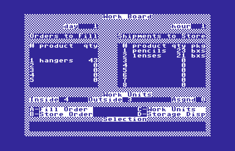 Games III Commodore 64 Screenshot: Warehouse: game start.