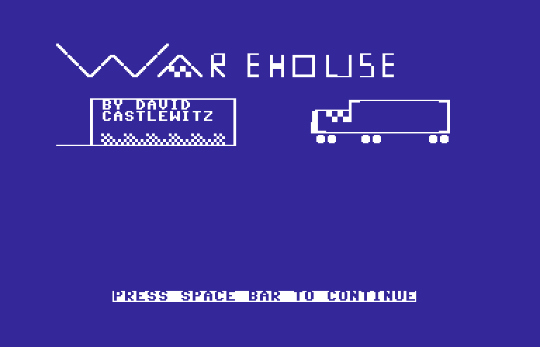 Games III Commodore 64 Screenshot: Warehouse: title screen.