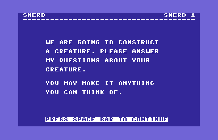 Games III Commodore 64 Screenshot: Snerd: game start.